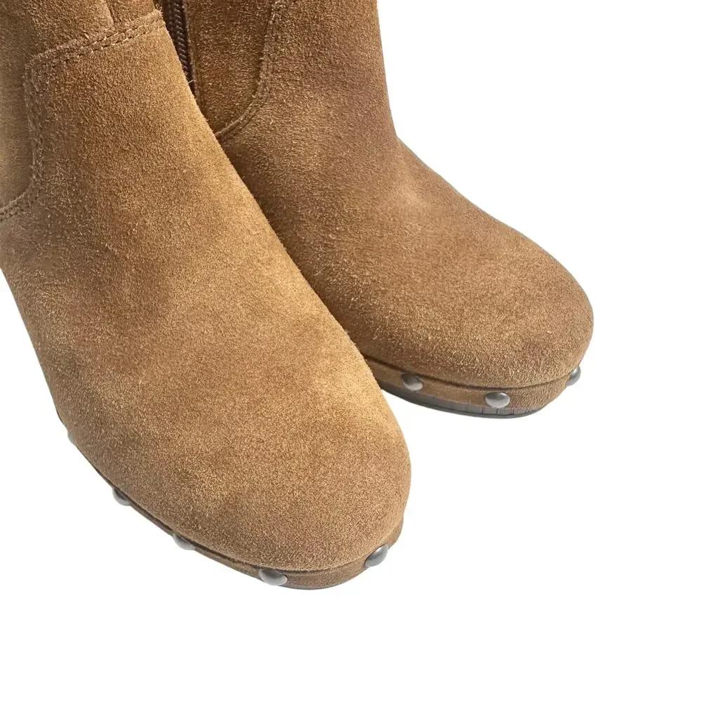 Lucky Brand | Women | Yasamin Studded Tan Suede Leather Heeled Booties | 5.5 M